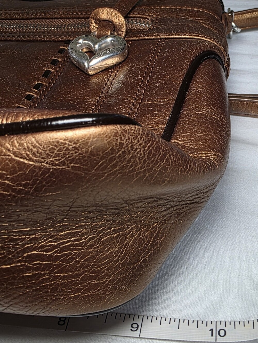 Brighton Vintage Metallic Bronze Women’s Convertable Crossbody Bag W/ Whipstitch - Picture 11 of 13